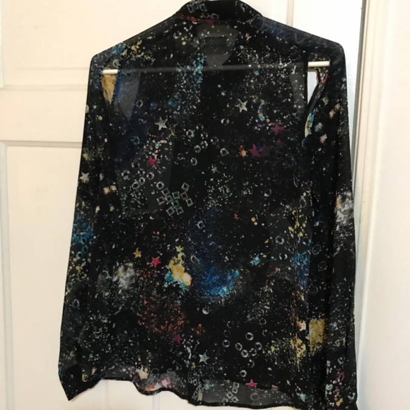 Galaxy-print black chiffon blouse size S - Picture 2 of 3